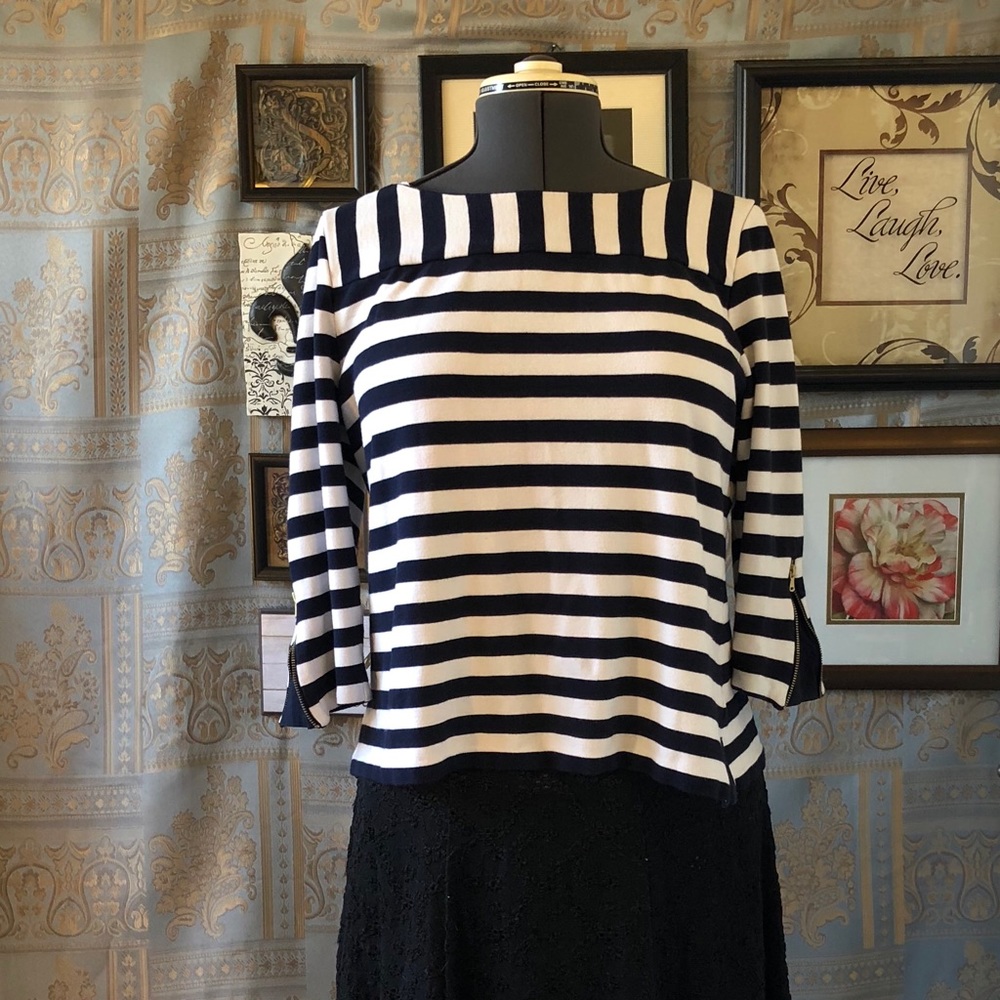 Talbots XL bl/wh stripe long sleeve cotton top